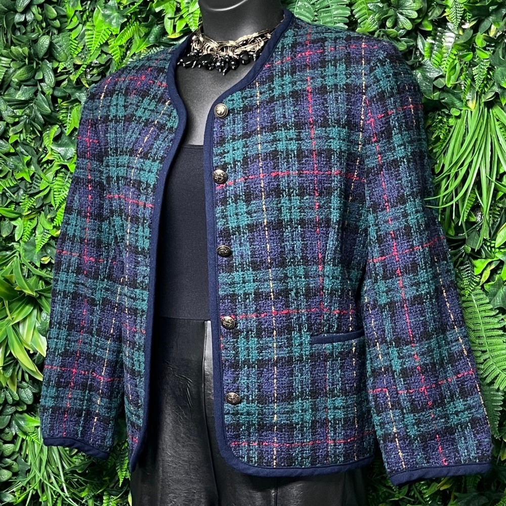 Vintage Alfred Dunner‎ 14 Plaid Wool Blend Blazer Tweed Jacket Career Wear 2886